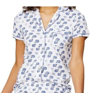 Roller Rabbit Moby Whale Print Pajama Top 100% Peruvian Cotton Size Small